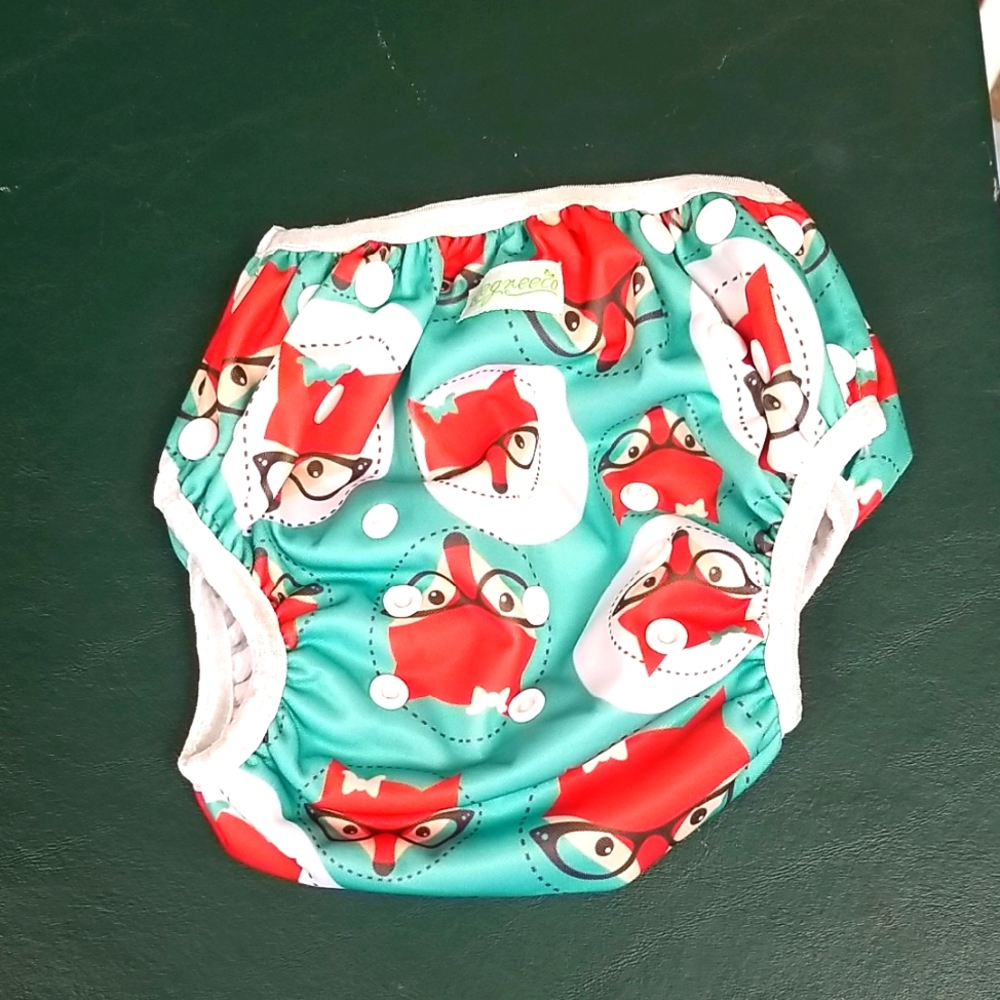🦊 Adorable Aqua Fox Print Reusable Swim Diaper Cover 🦊